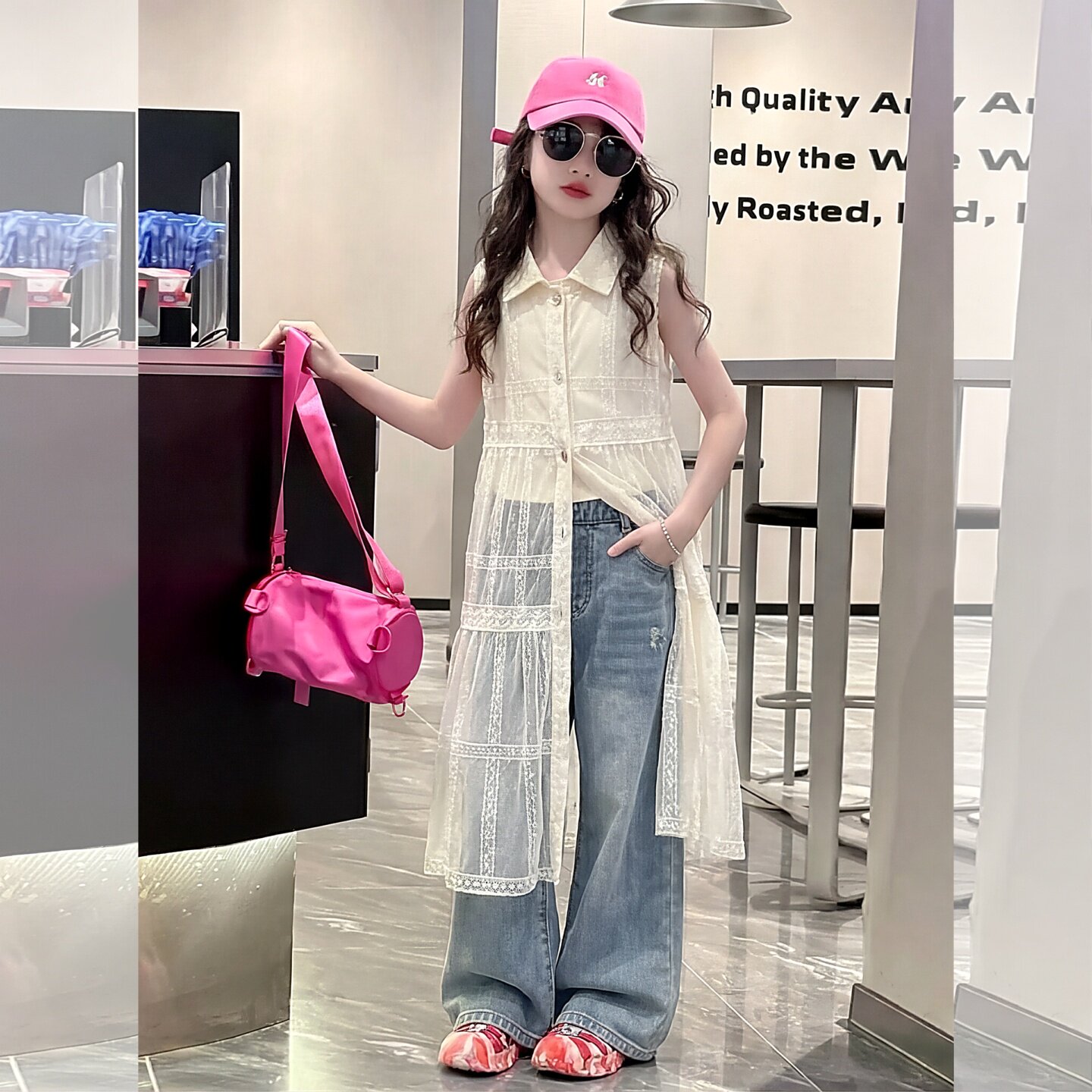 女童设计感套装夏中大童网纱叠女
