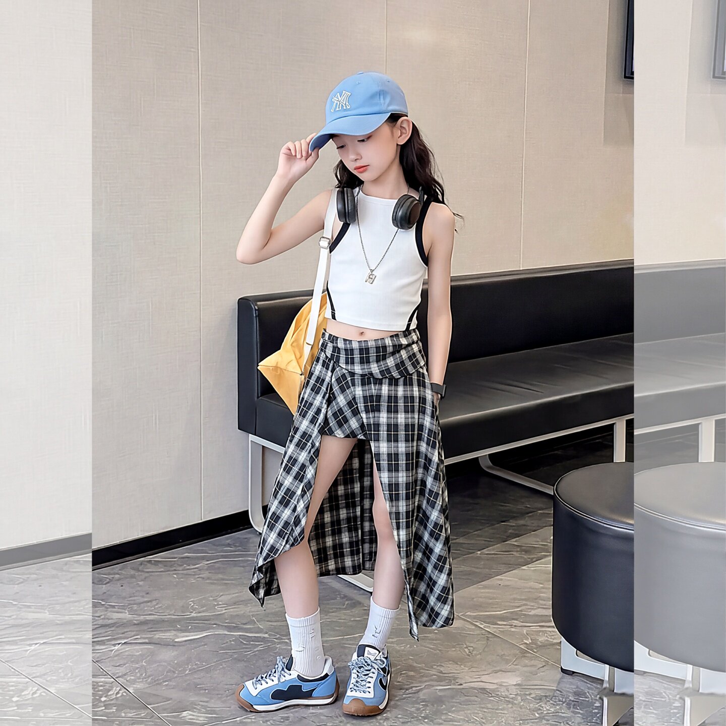 女童夏套装大童女孩网凉感背心女