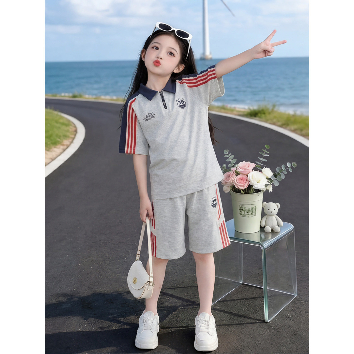 女童夏季套装2026新款洋气儿童休闲时髦夏季短袖阔腿裤运动两件套