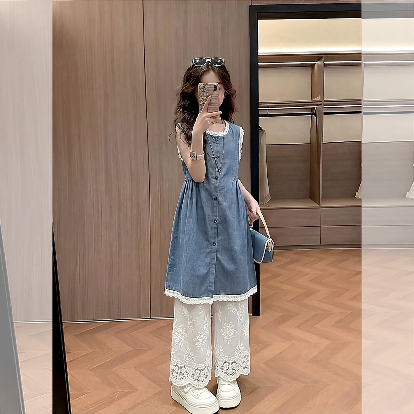 女童背心裙花边蕾丝裤套装2026新款儿童韩版夏装连衣裙裤子两件套