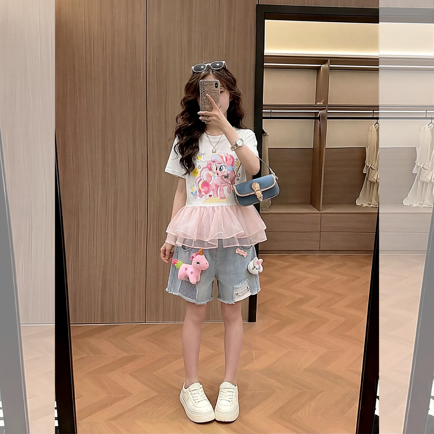 女童卡通印花短袖短裤两件套2026