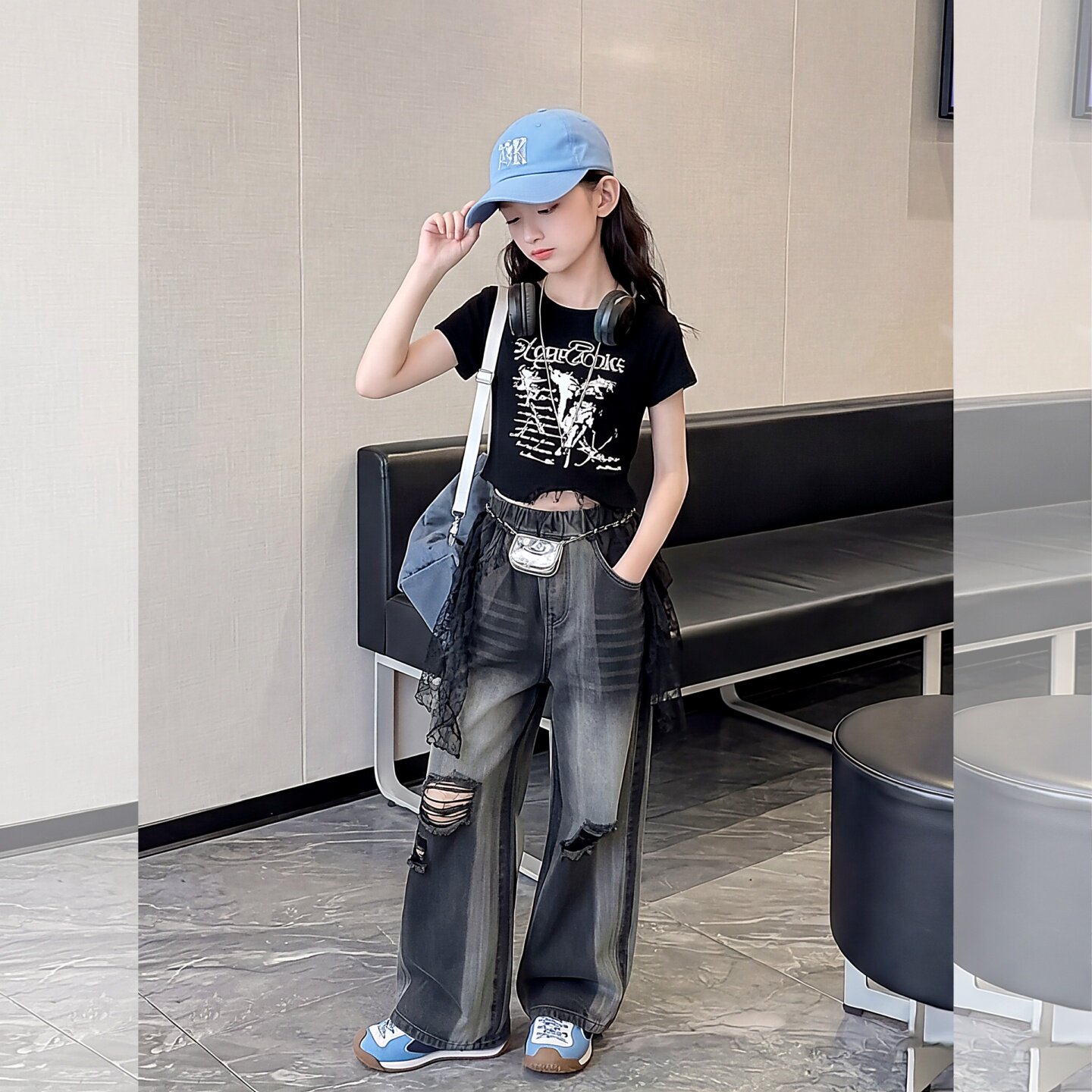 又酷又飒女童夏季设计感不规则女