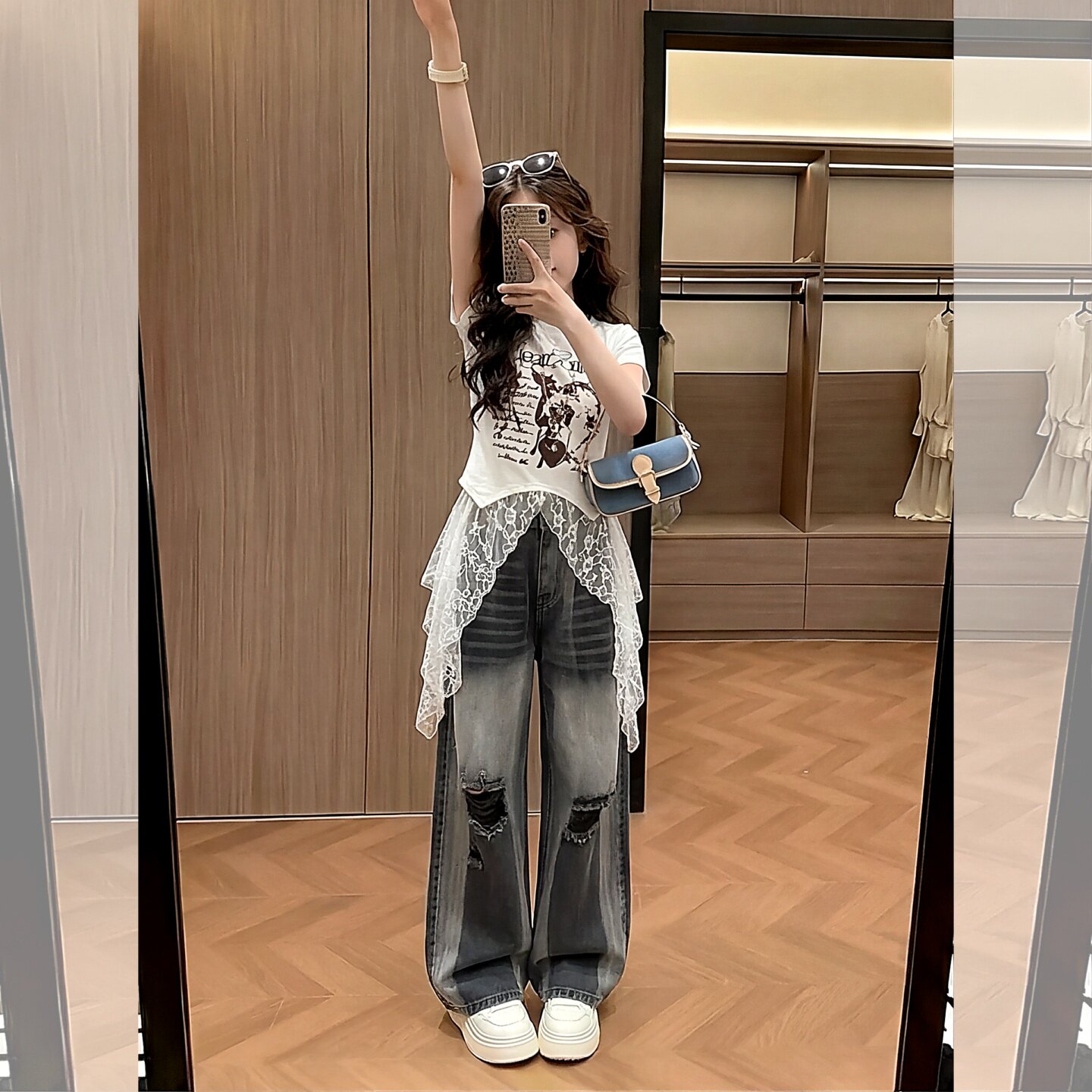 美式甜酷蕾丝拼接套装女童2026夏