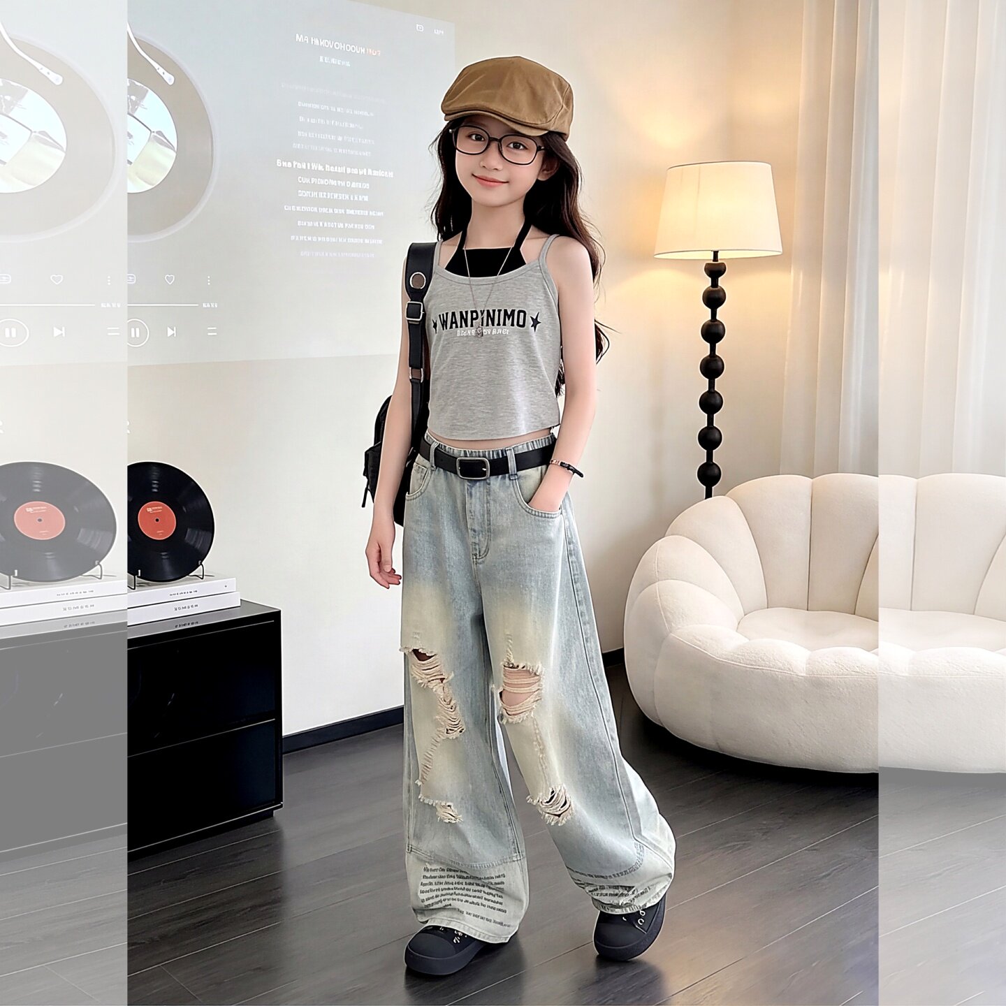 女童夏季街头破洞牛仔裤套装儿童