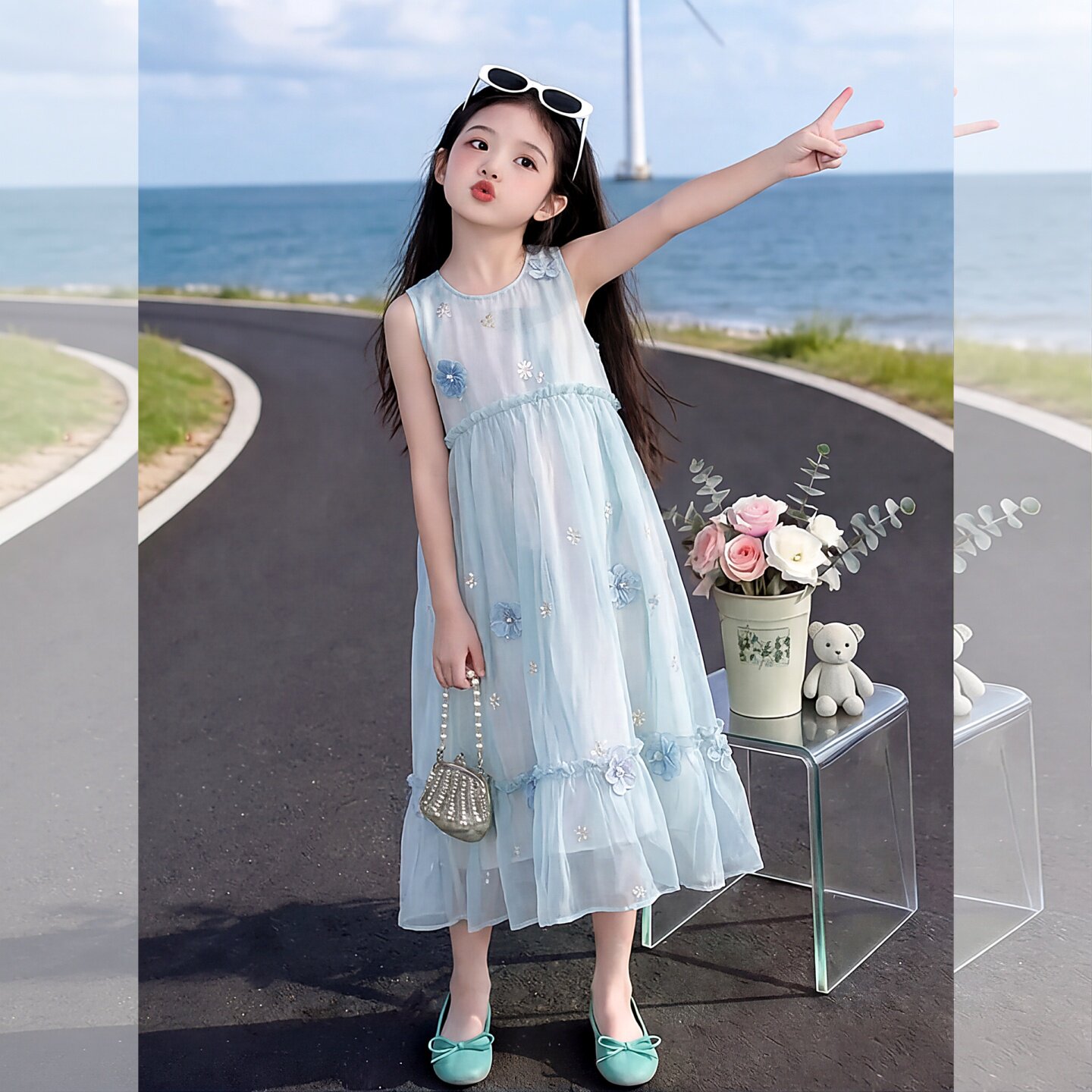 夏季女童无袖雪纺连衣裙童装儿童