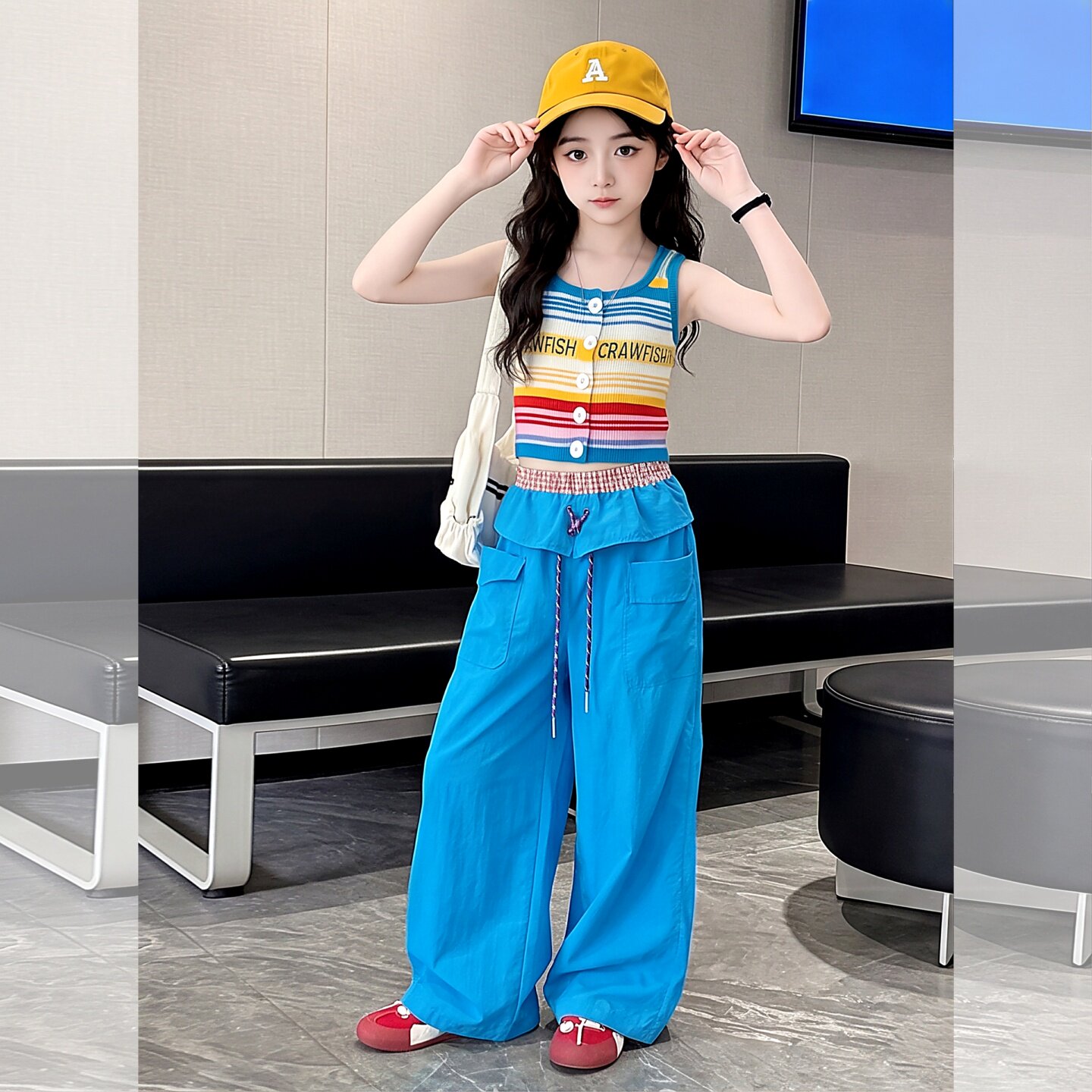 女童夏季套装背心两件套多巴胺女