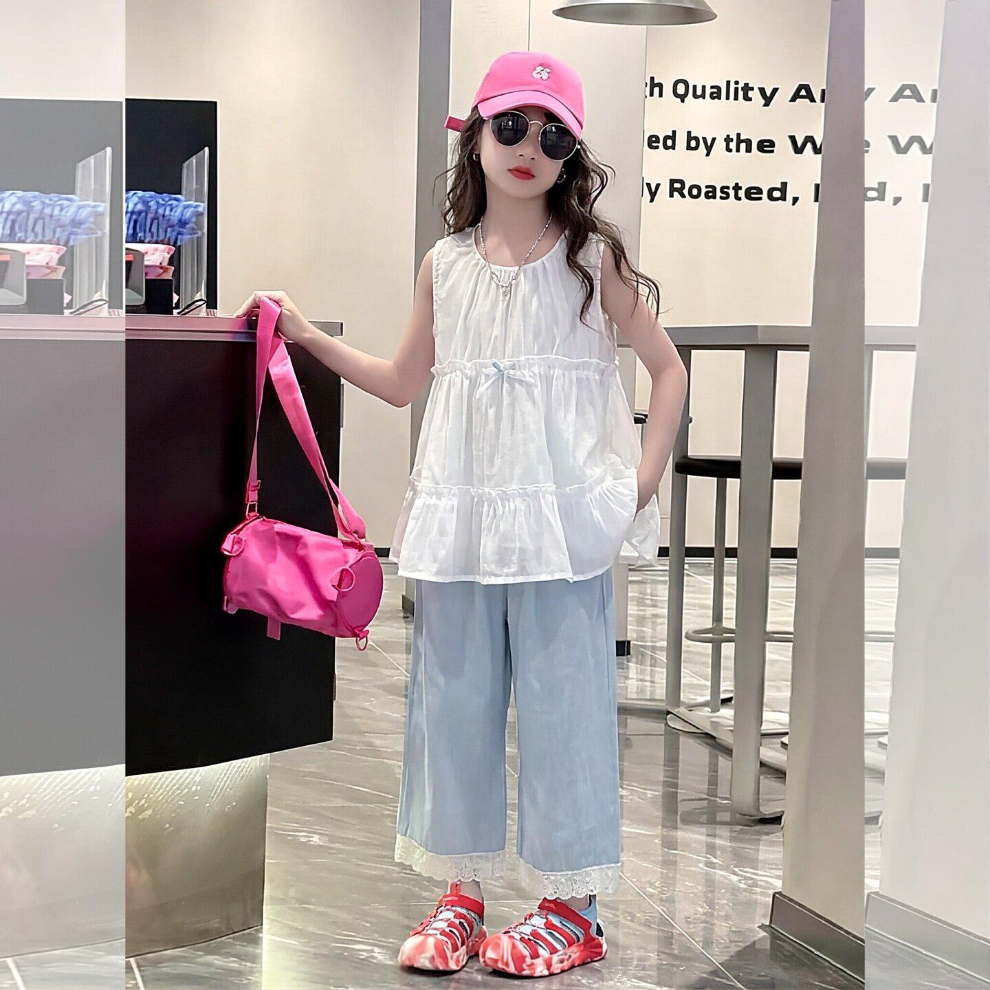 女童夏季套装新款儿童背心上衣女
