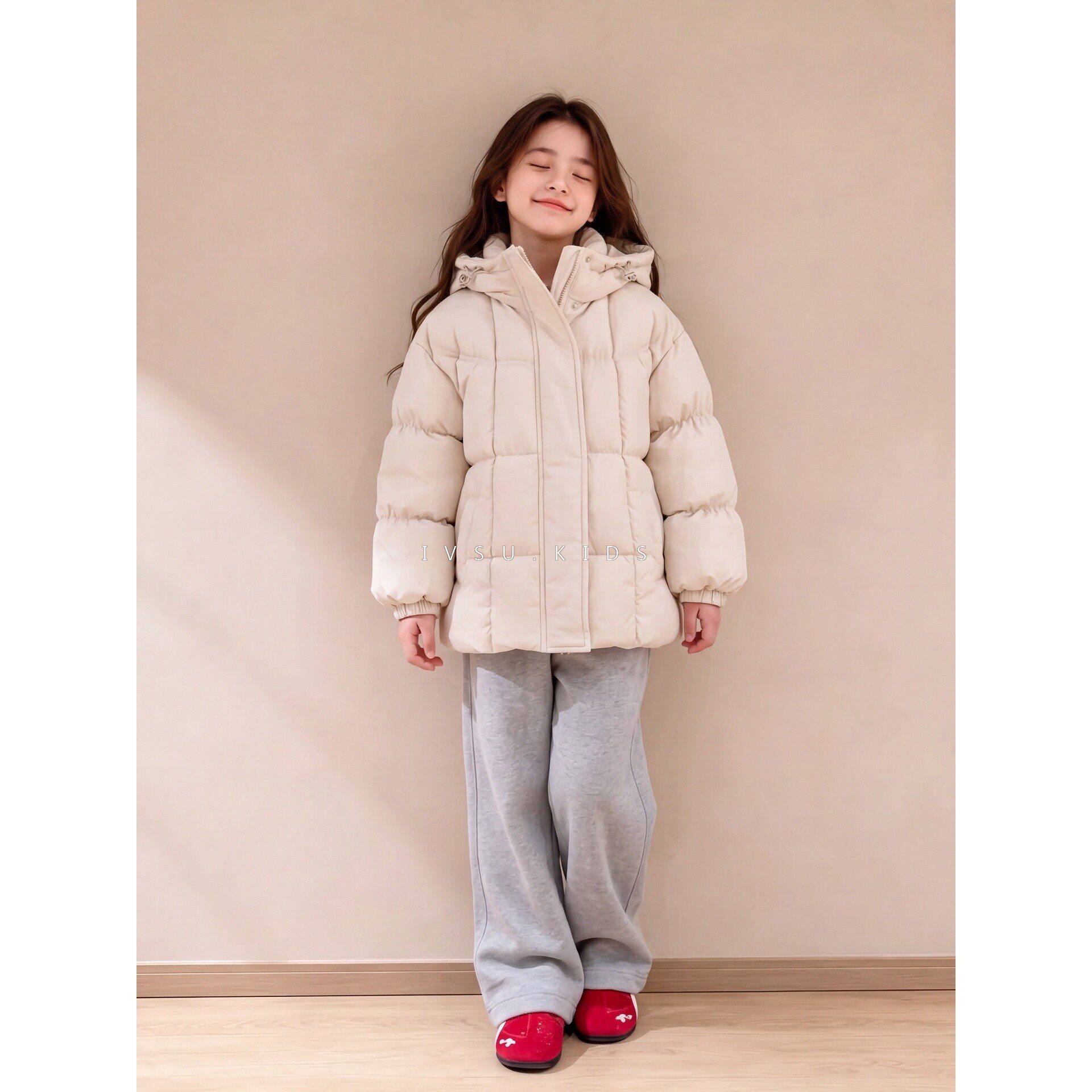 女童2026新款冬季拼接格子加厚冬