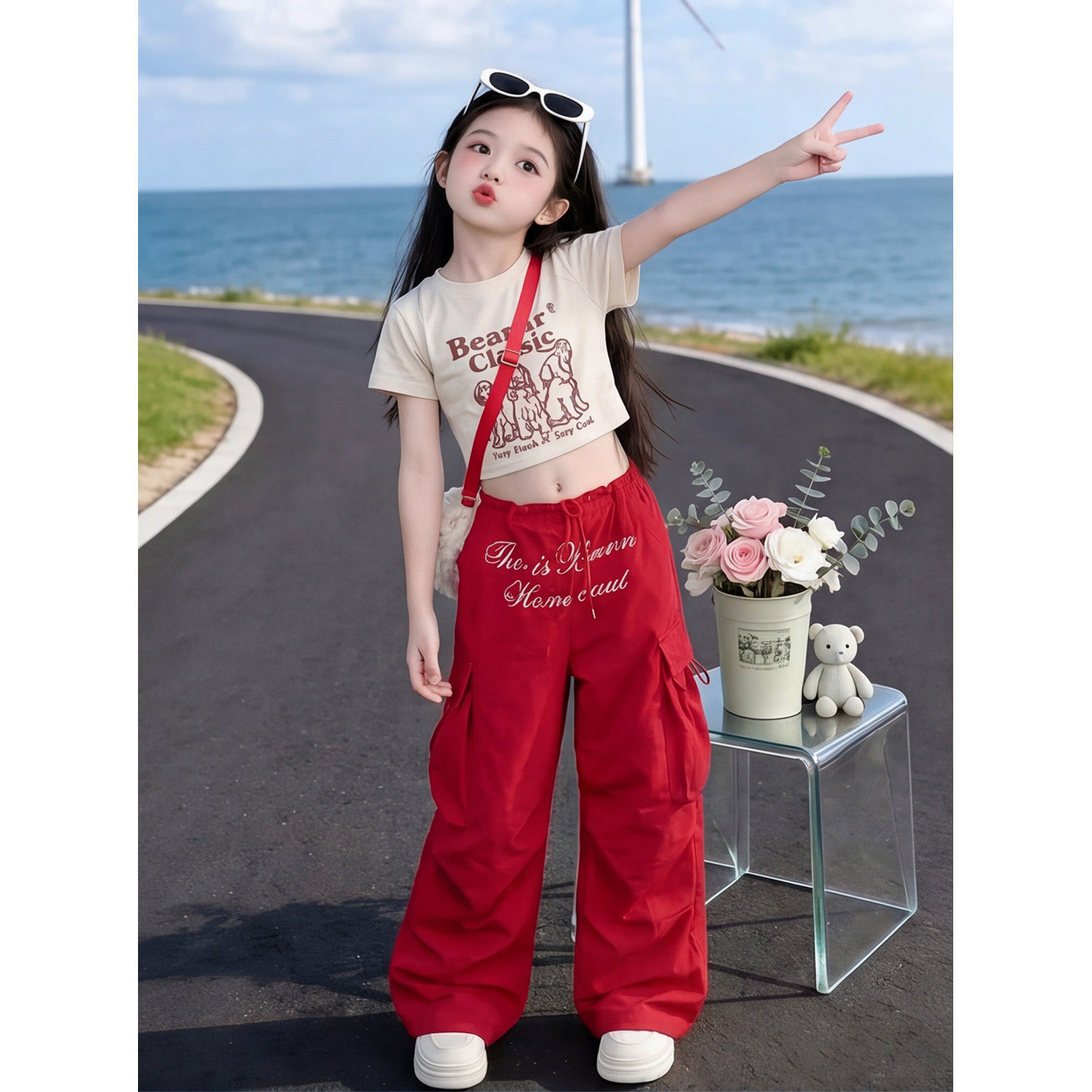 超好看女童工装裤夏装2026新款儿童爵士街舞套装女孩大童薄款裤子