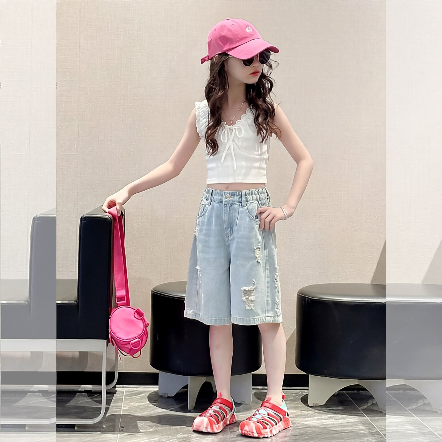 女童牛仔套装夏季2026新款洋气短