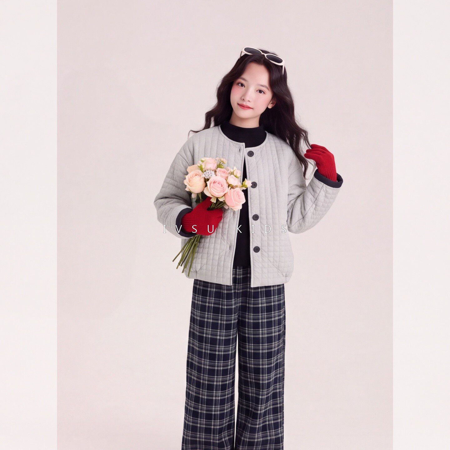 女童棉服绗棉兔毛加厚外套秋冬套