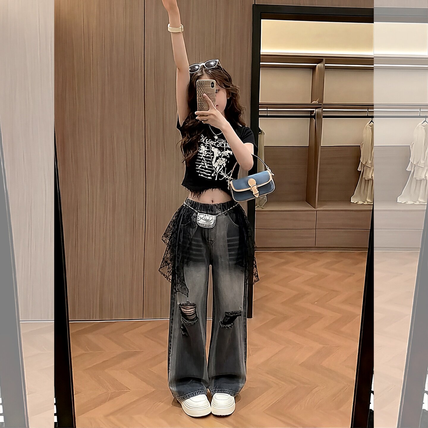 美式甜酷蕾丝拼接套装女童2026夏