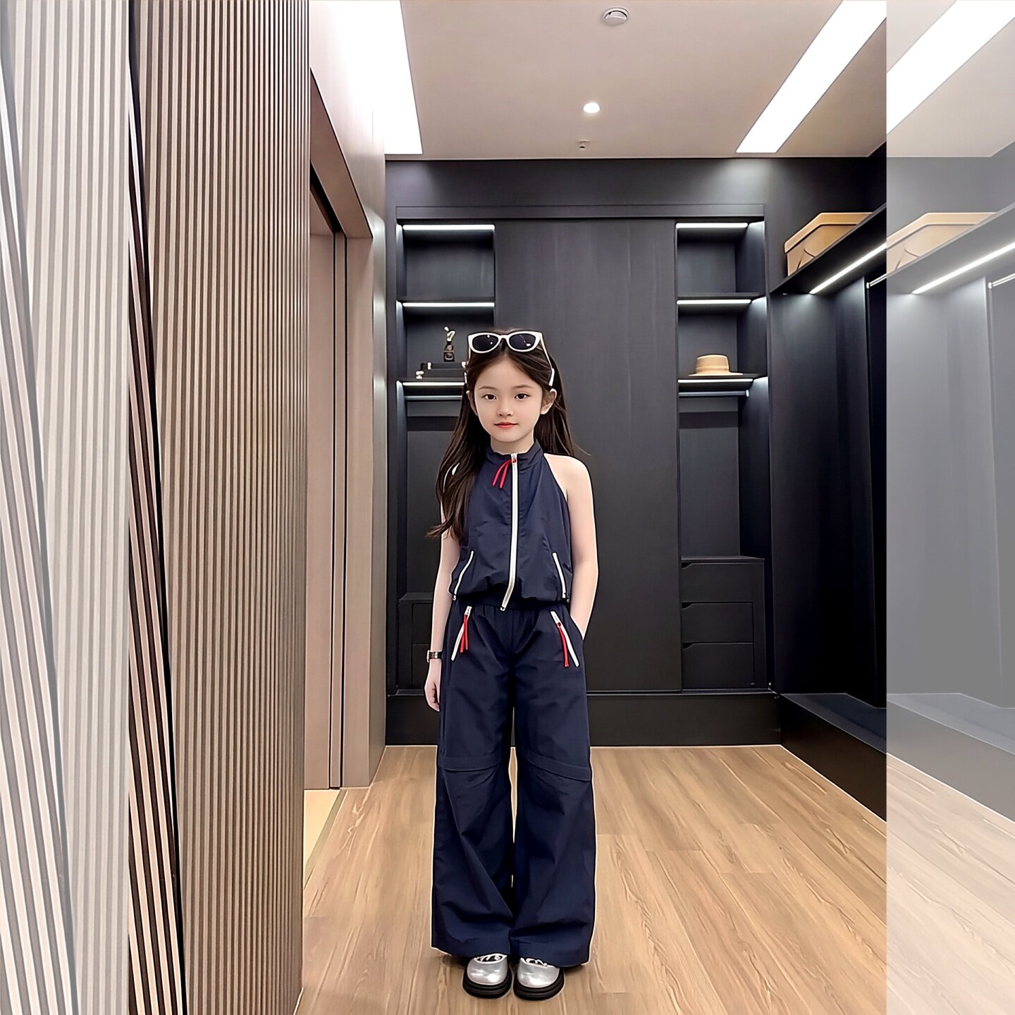 女童2026夏季新款时尚挂脖休闲个性中大童穿搭洋气工装阔腿裤套装
