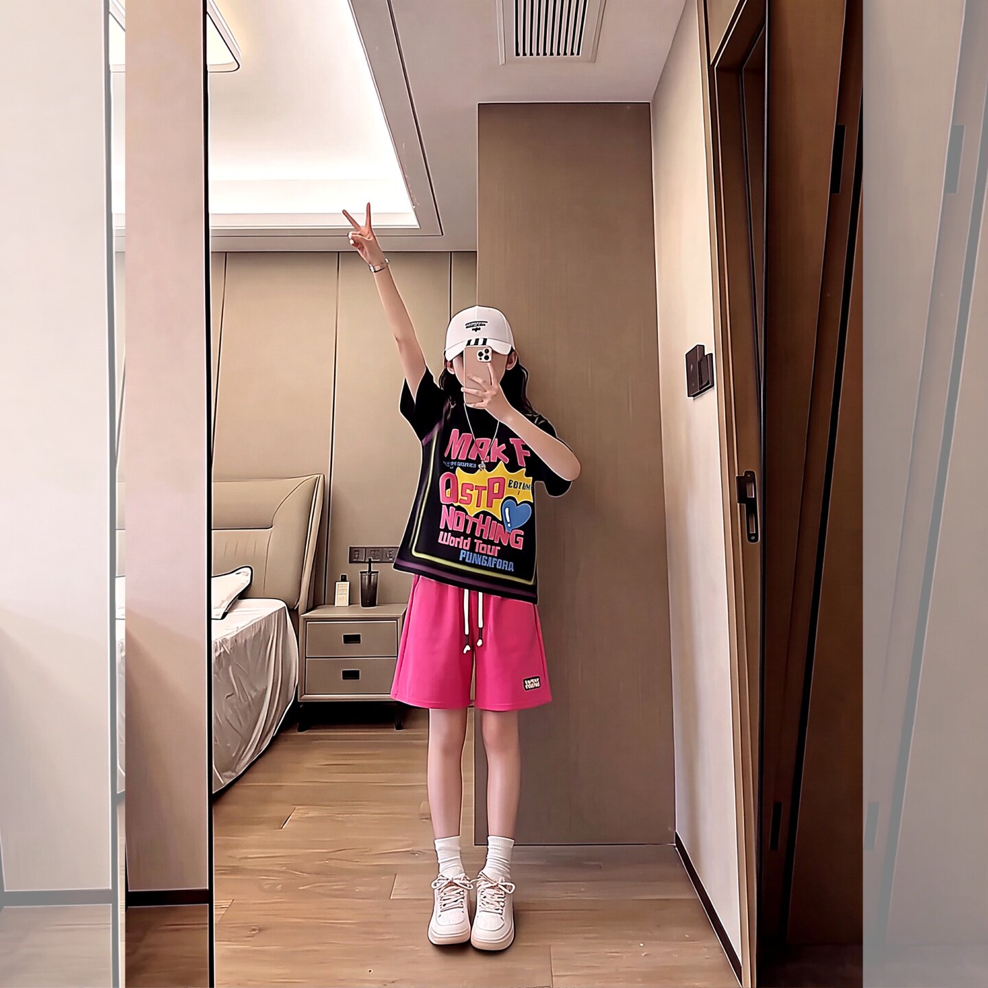 女童短袖短裤套装夏季新款多巴胺