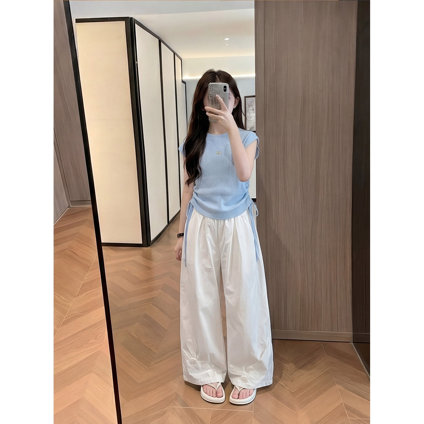女童冰丝针织抽绳背心中大童韩系