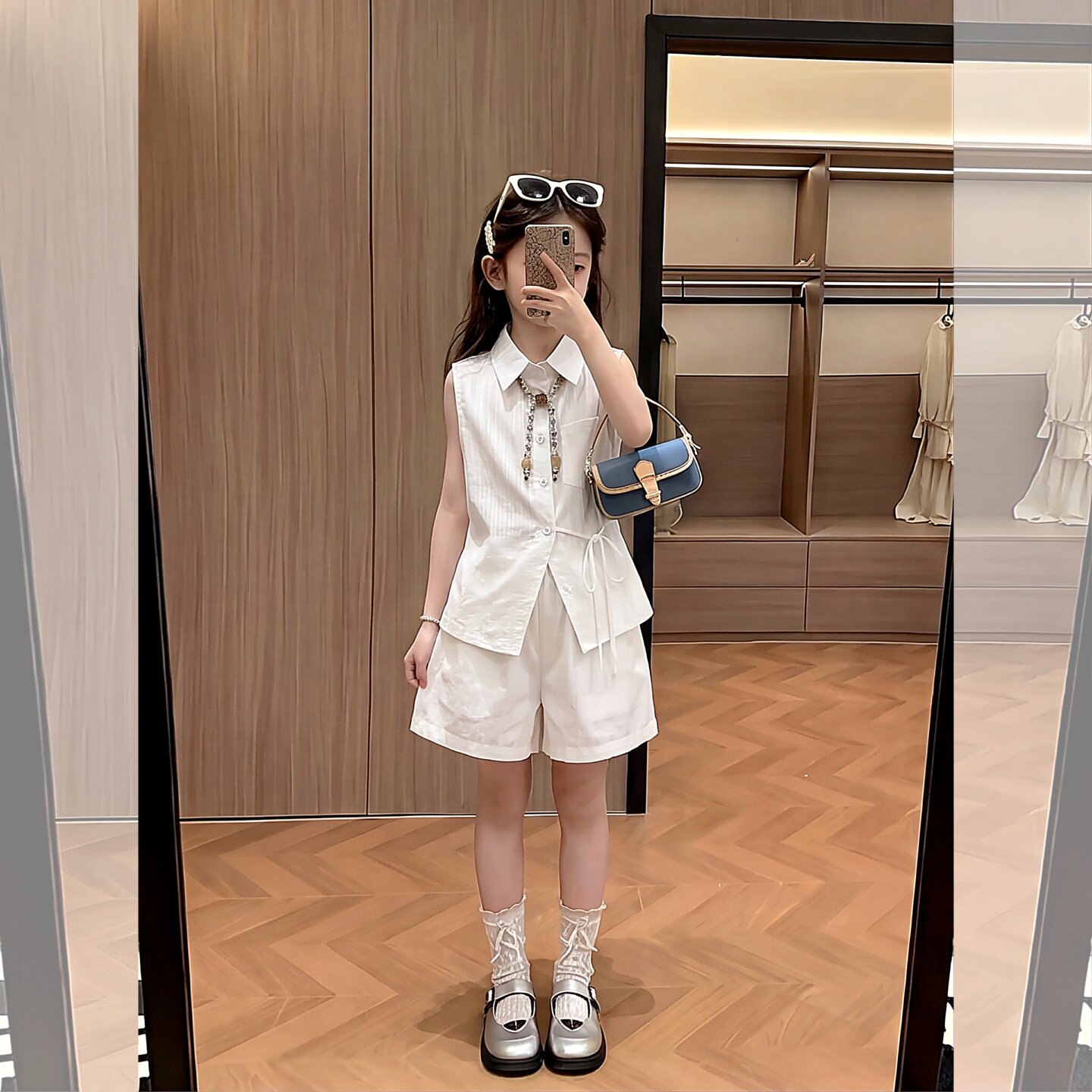 女童夏装冰丝无袖衬衫套装2026新