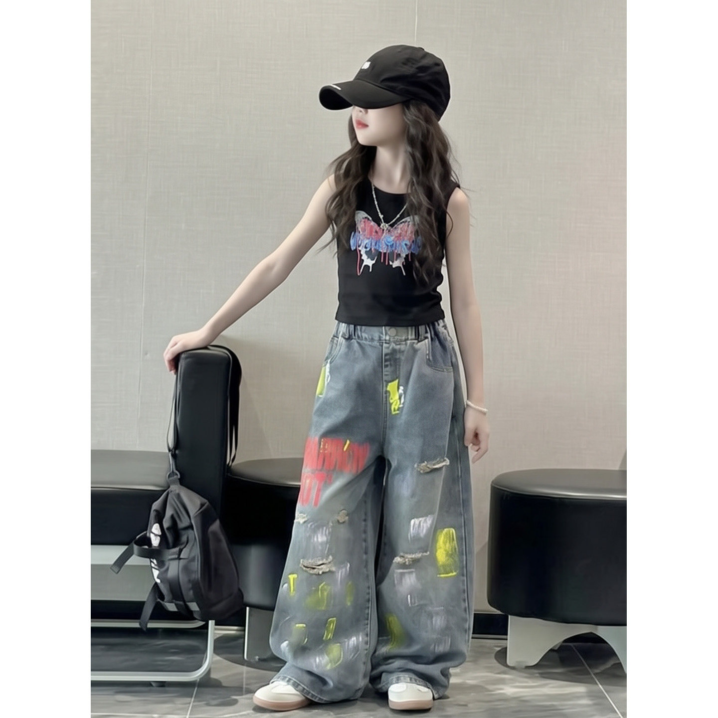 2026新款女童街舞演出服舞蹈牛仔