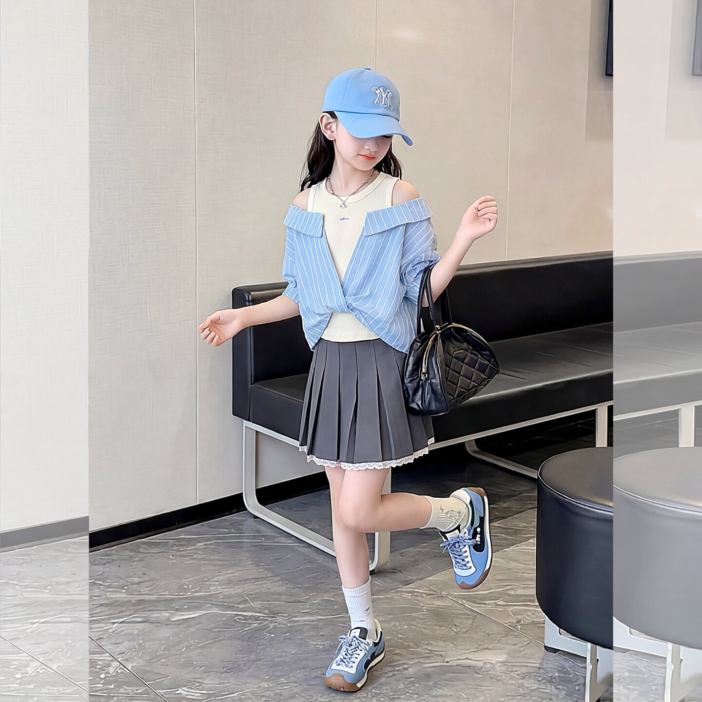 女童露肩上衣夏日绝美套装夏季女