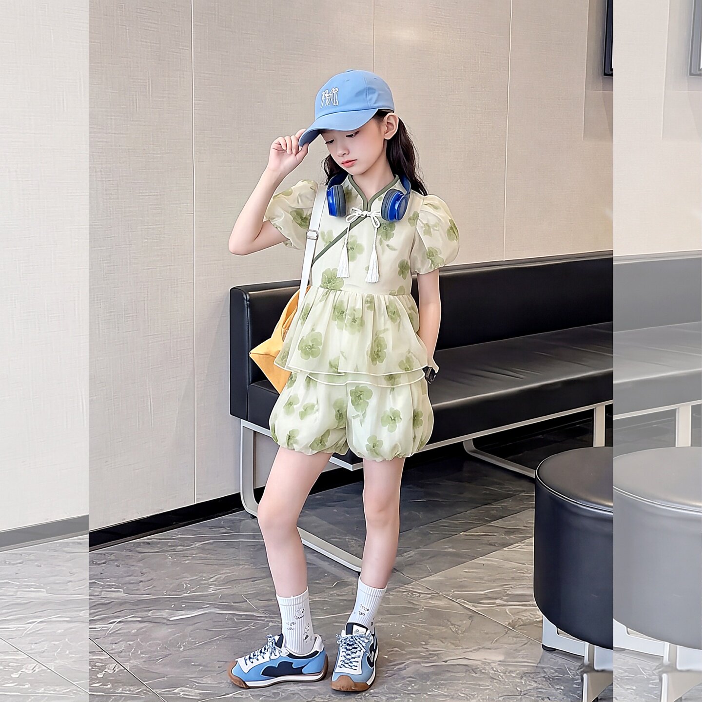 2026新款夏季女童甜美碎花泡泡女