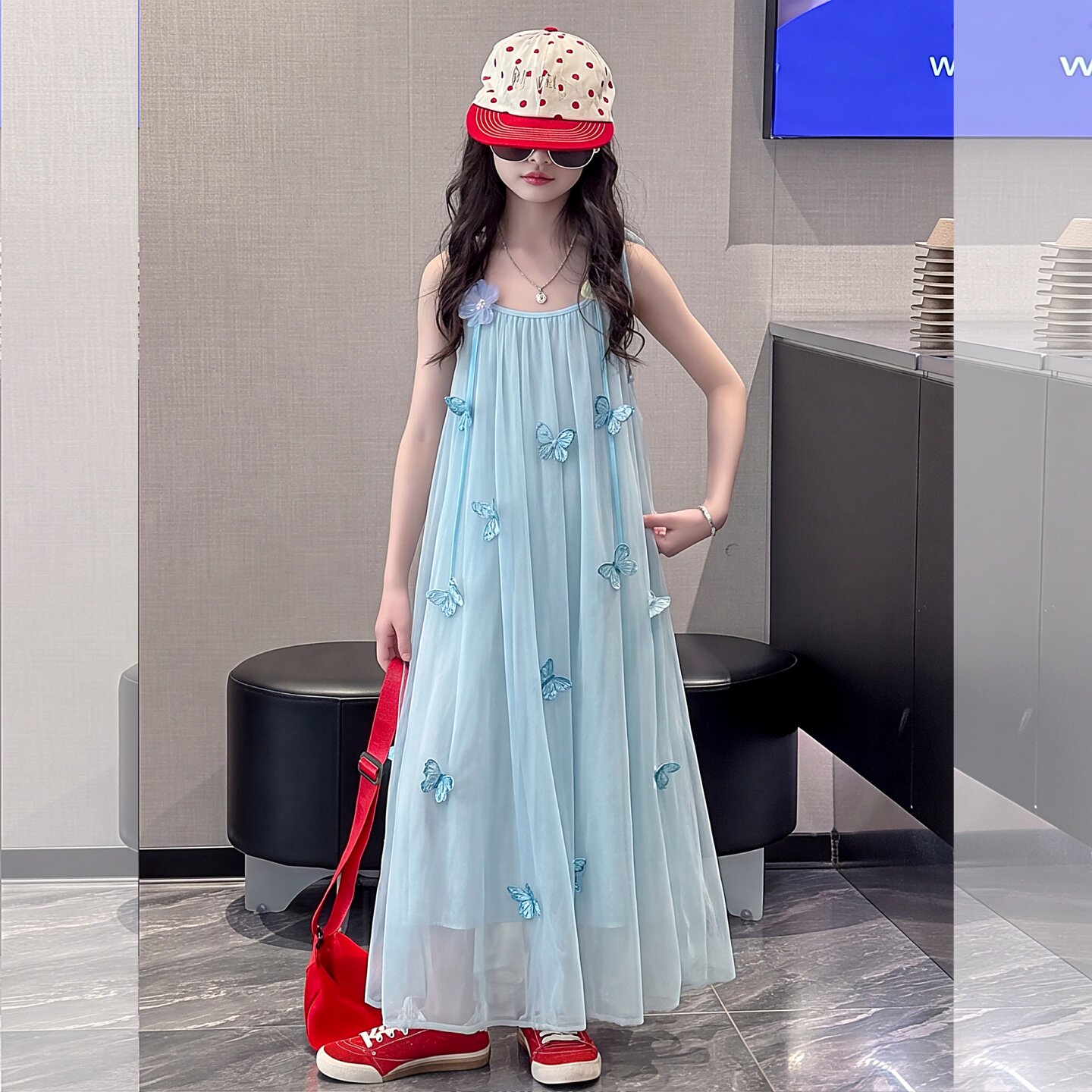2026新款公主裙女童夏季超火蓝色