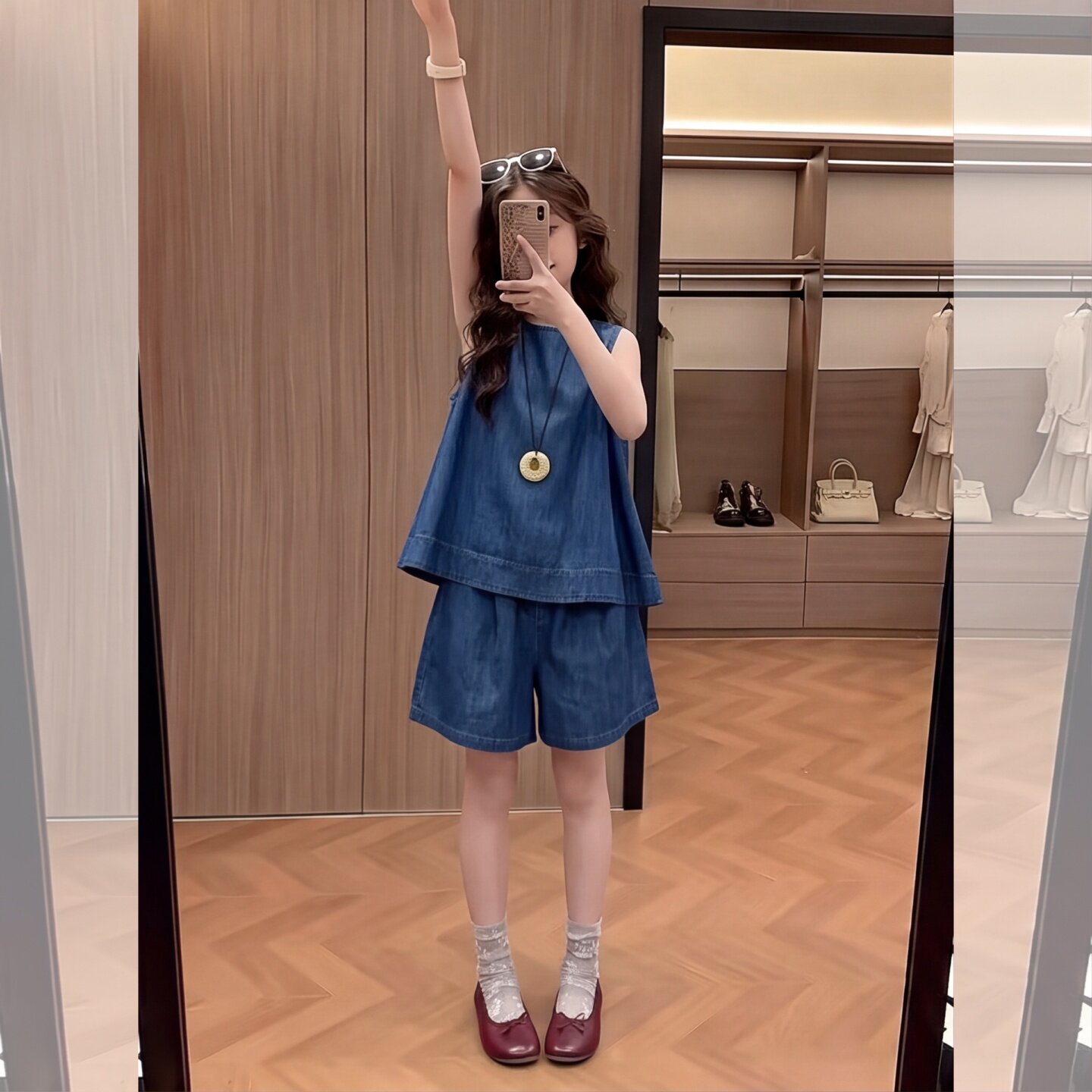 女童夏季牛仔背心短裤两件套2026