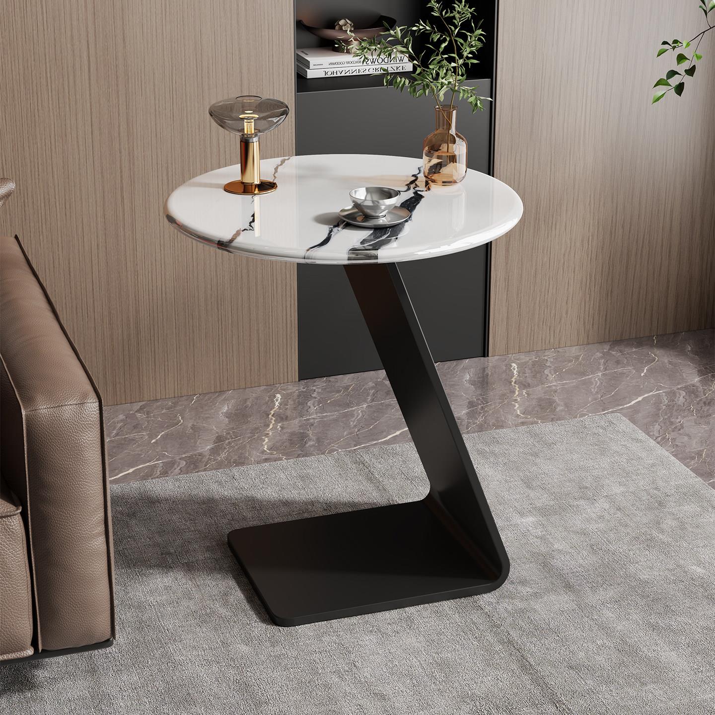 意式极简沙发边几圆形轻奢设计师款微晶石角几现代大理石客厅茶几