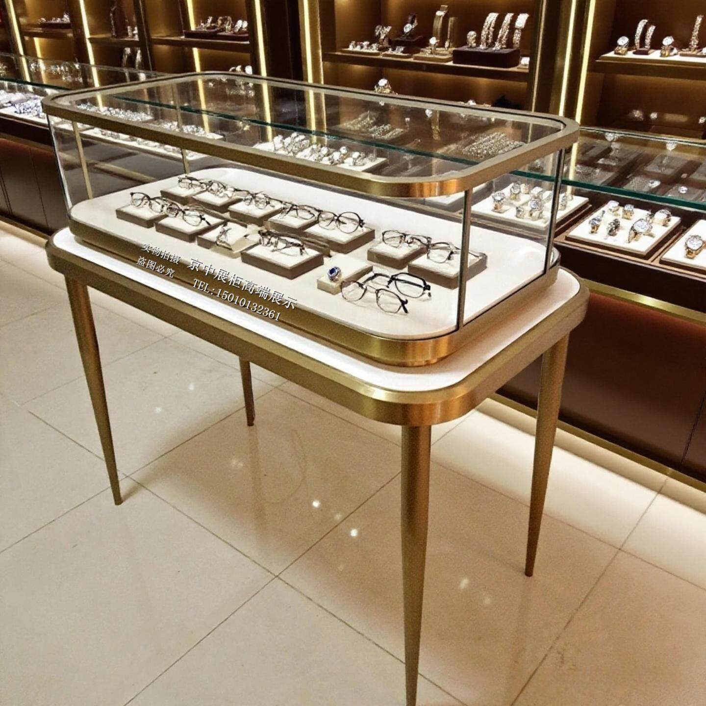 珠宝首饰展示柜台精品货架玻璃展柜高定圆角不锈钢黄铜展示柜定做