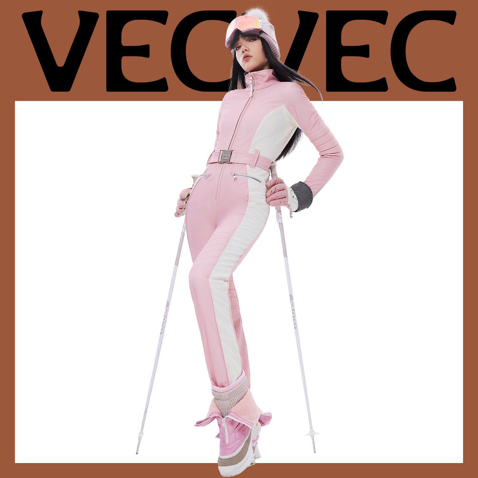 VECVEC双板连体滑雪服女修身套装新款滑雪衣防风防水专业滑雪装备