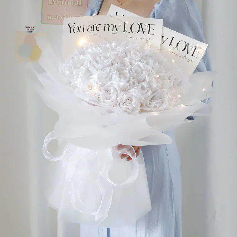 手工制作丝带玫瑰花diy花束花艺包装纸材料包套装生日礼物女朋友