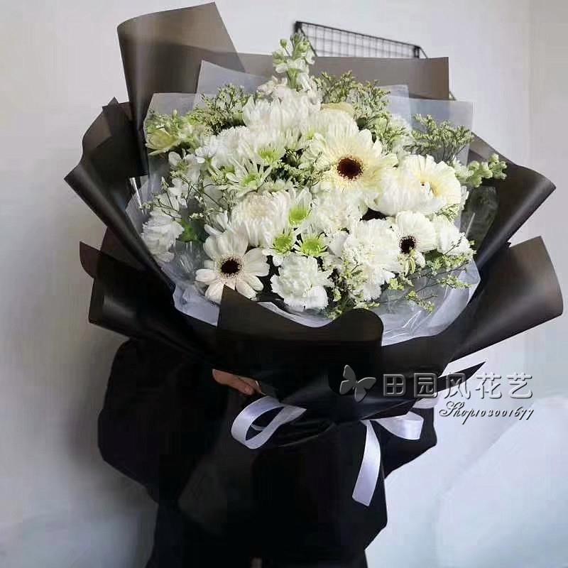 西安鲜花同城速递菊花哀悼念丧事葬礼祭奠清明节冬至扫墓花束