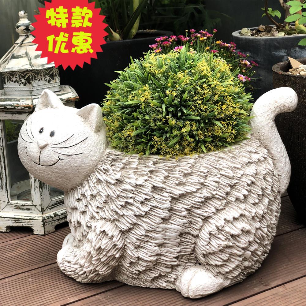 花园可爱猫多肉花盆园艺动物盆栽植物大号圆盆器装饰北欧创意个性