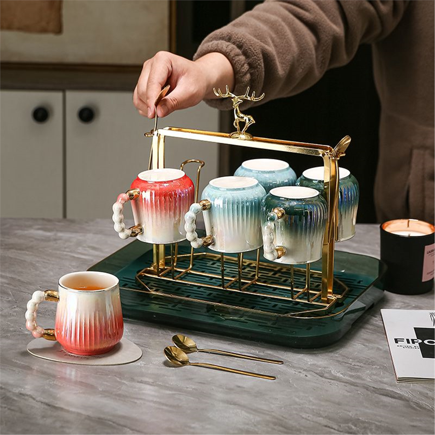 把高颜值陶瓷杯杯子茶杯带客厅办公室家庭套装新款整套