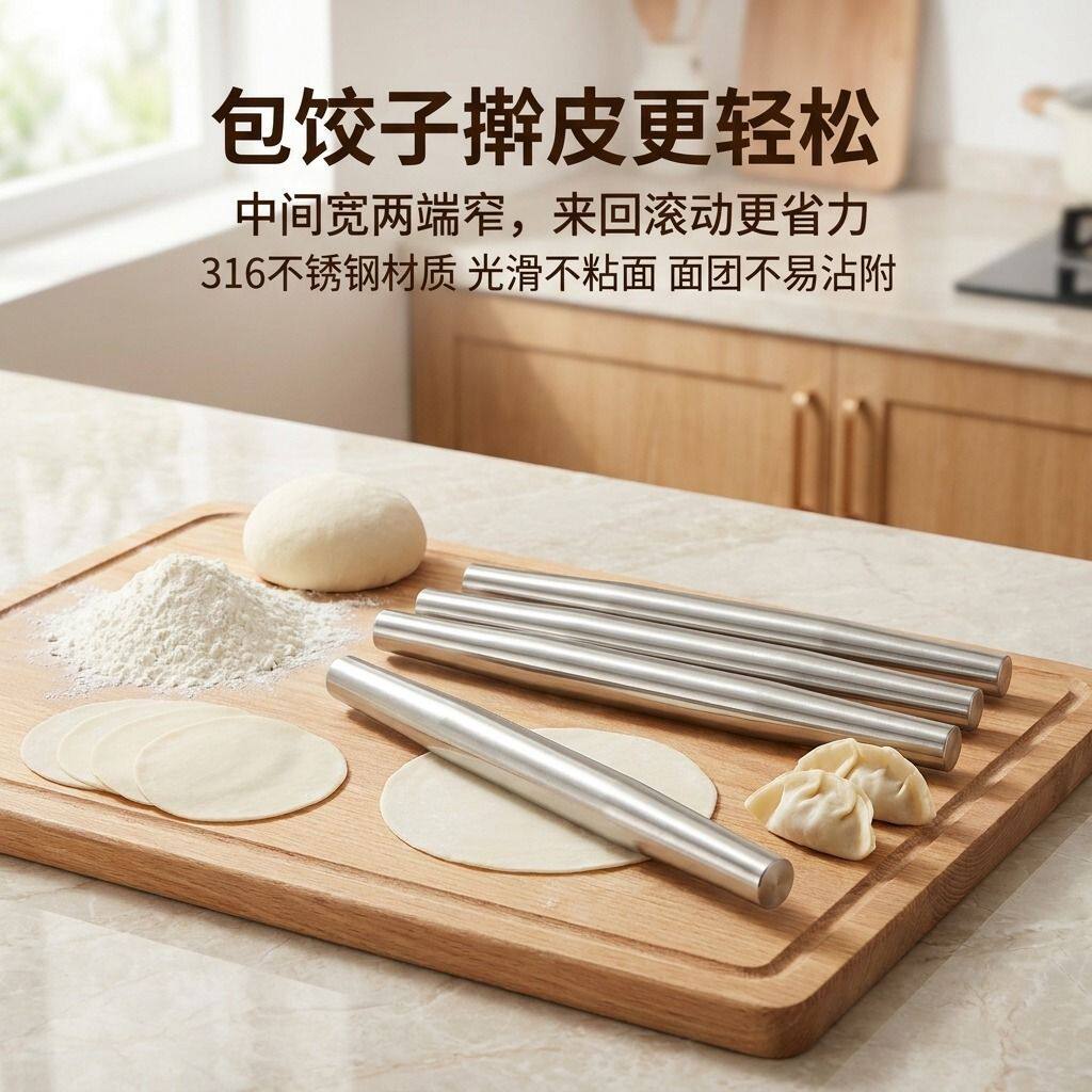 德国316不锈钢家用擀面杖