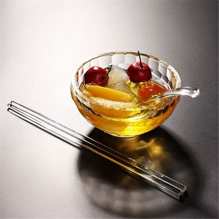 冰粉甜品奶昔筷子银耳汤碗水晶玻璃调羹家用带专用燕窝碗勺子耐热