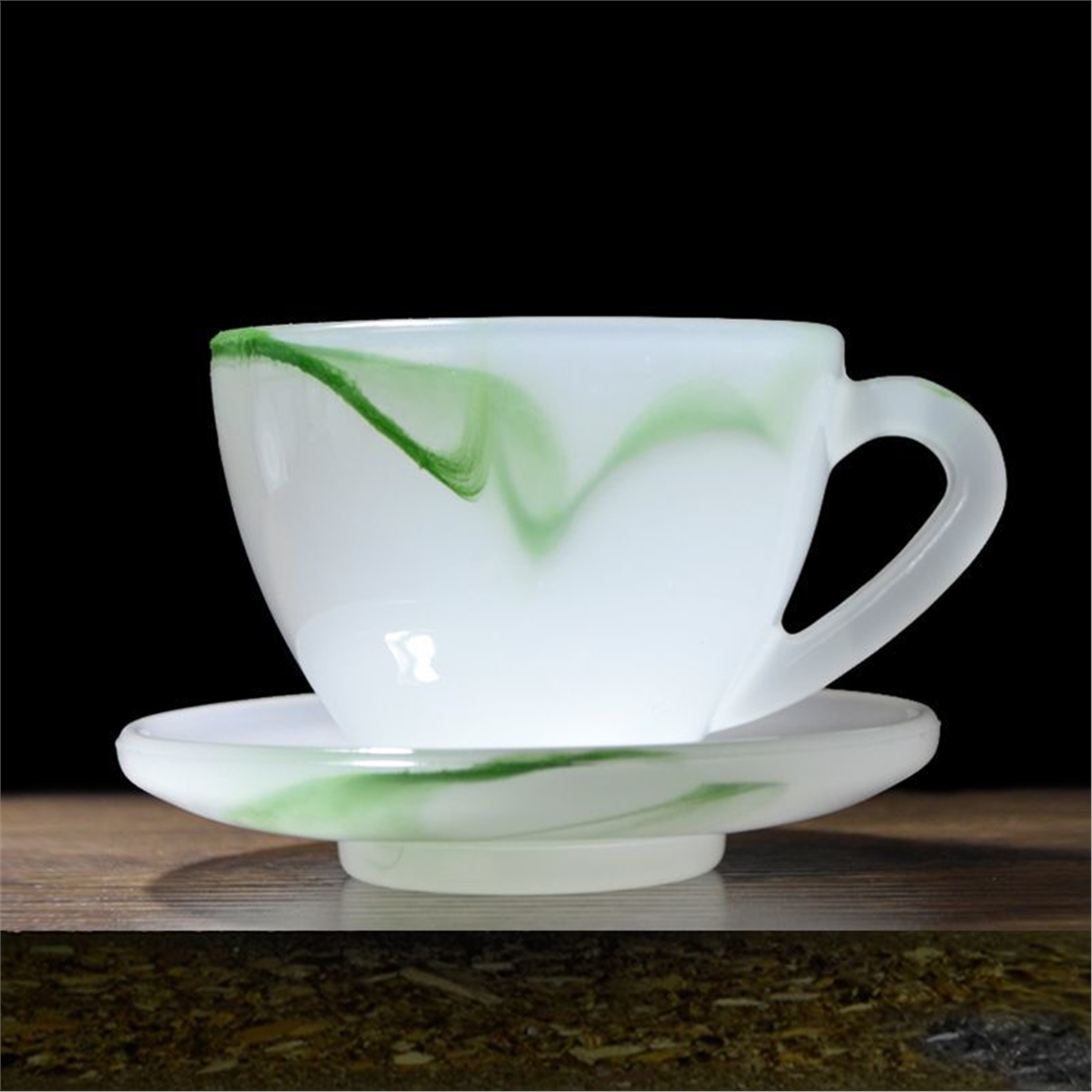 纯色琉璃白玉全套把手茶具