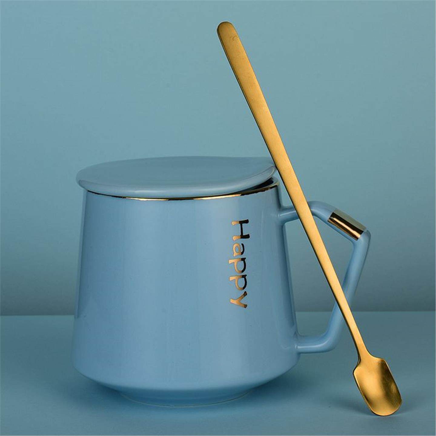 水杯杯盖早餐创意杯办公室马克杯咖啡带北欧牛奶礼品勺陶瓷情侣