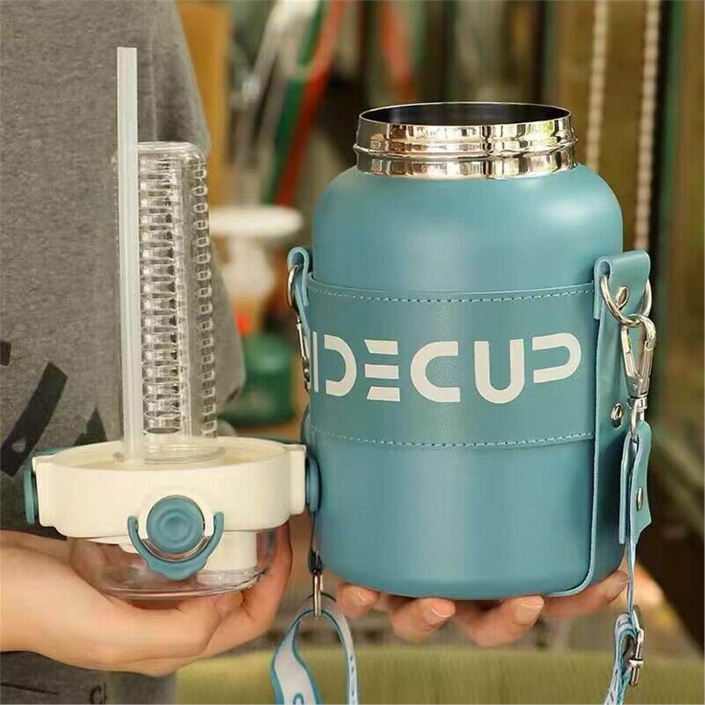 水杯双饮口背带分离大容量杯子不锈钢男女大肚吸管学生茶水保温杯