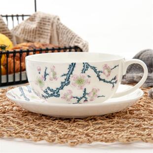 大茶杯茶杯咖啡杯香榭丽舍咖啡杯口杯简约陶瓷花欧式骨瓷唐山碟红