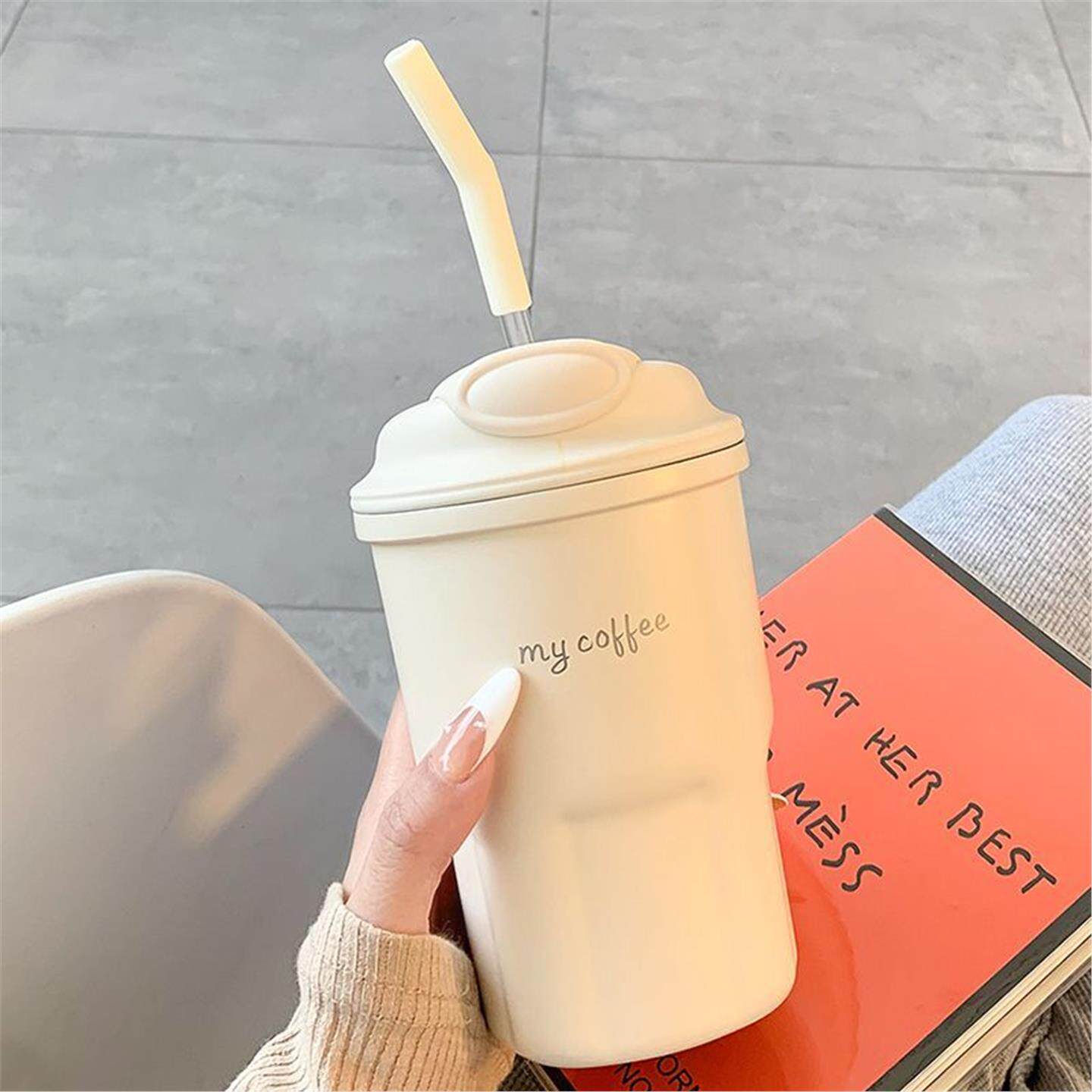 吸管水杯不锈钢新款办公室带简约高颜值杯子女生女保温杯学生2026