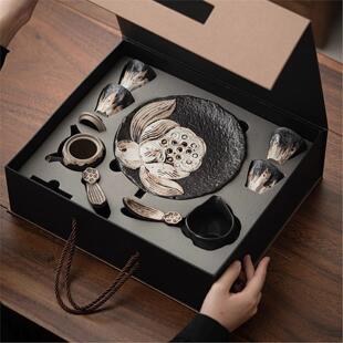 奢华粉引茶具高颜值茶杯家用侘寂风套装手工功夫礼盒装茶壶高端