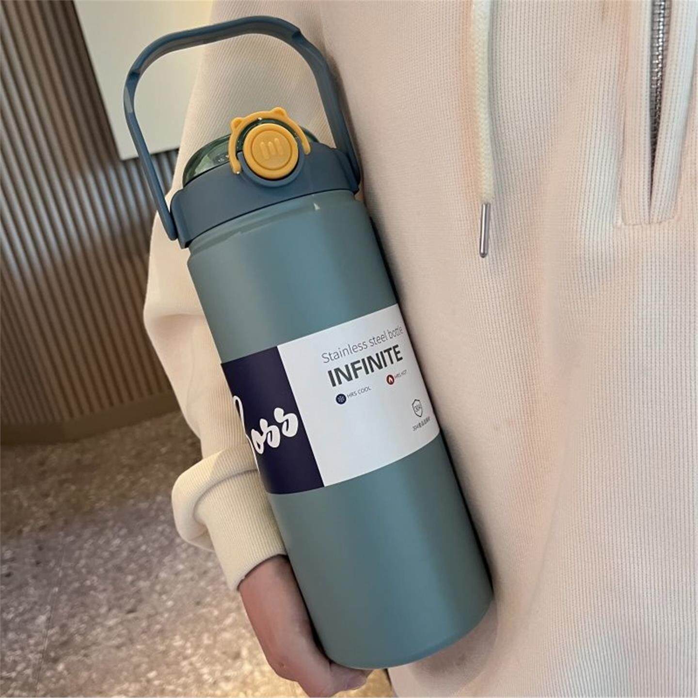 水杯高颜值不锈钢带男士大肚便携水壶304保温杯大容量吸管女大号