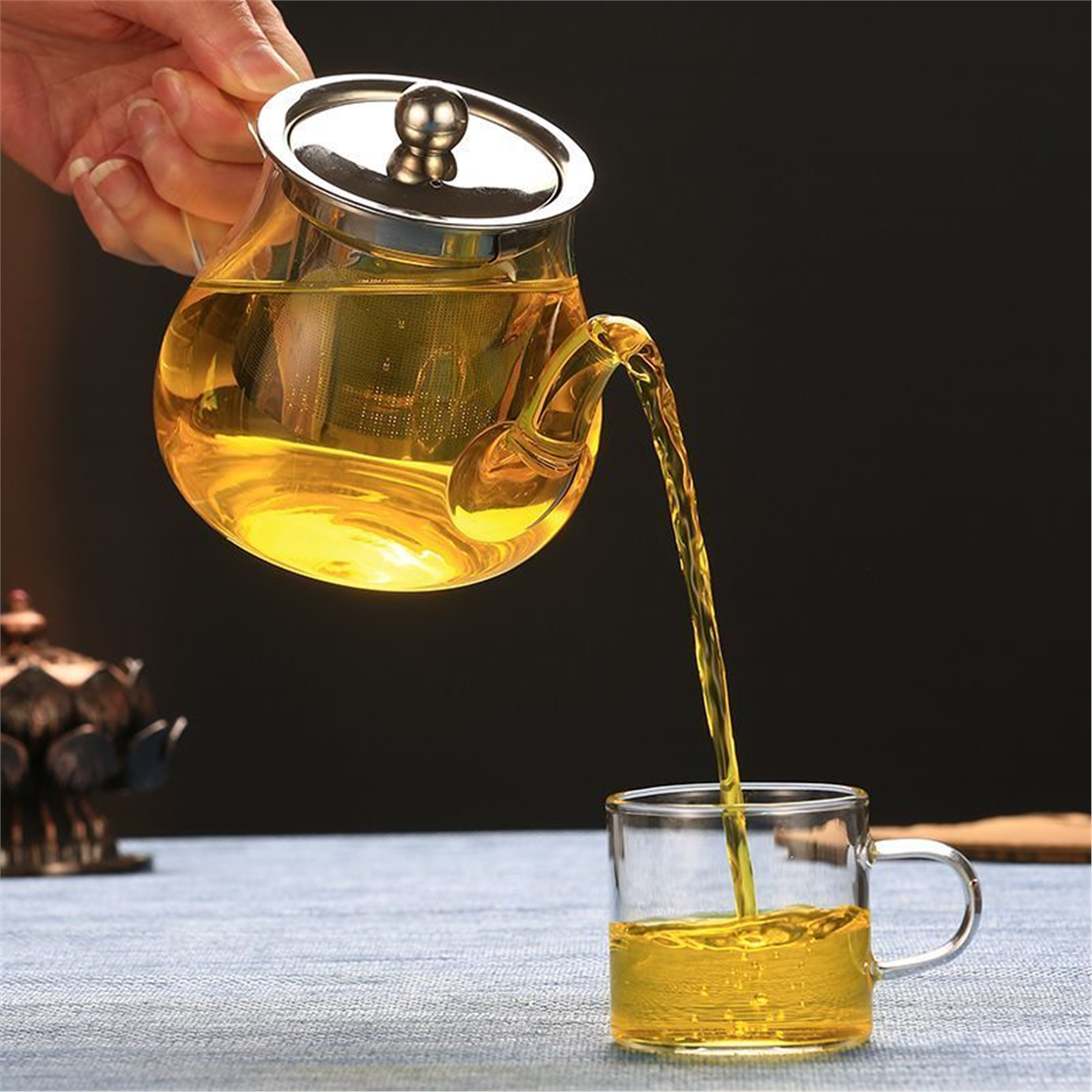 带茶花红泡茶功夫把耐热器家用套装煮茶加厚玻璃茶杯透明茶壶茶具