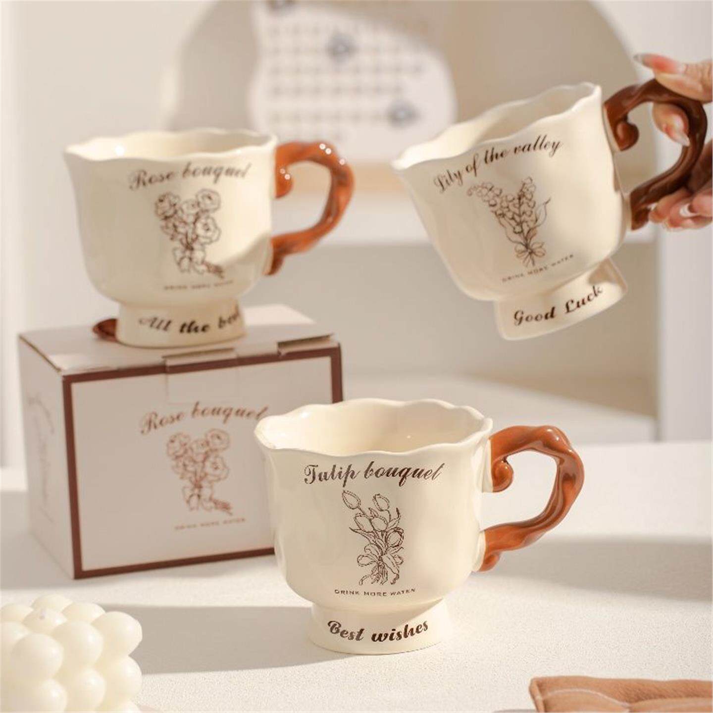 女生杯家用复古喝水法式生日礼物创意咖啡杯杯子马克杯高颜值陶瓷