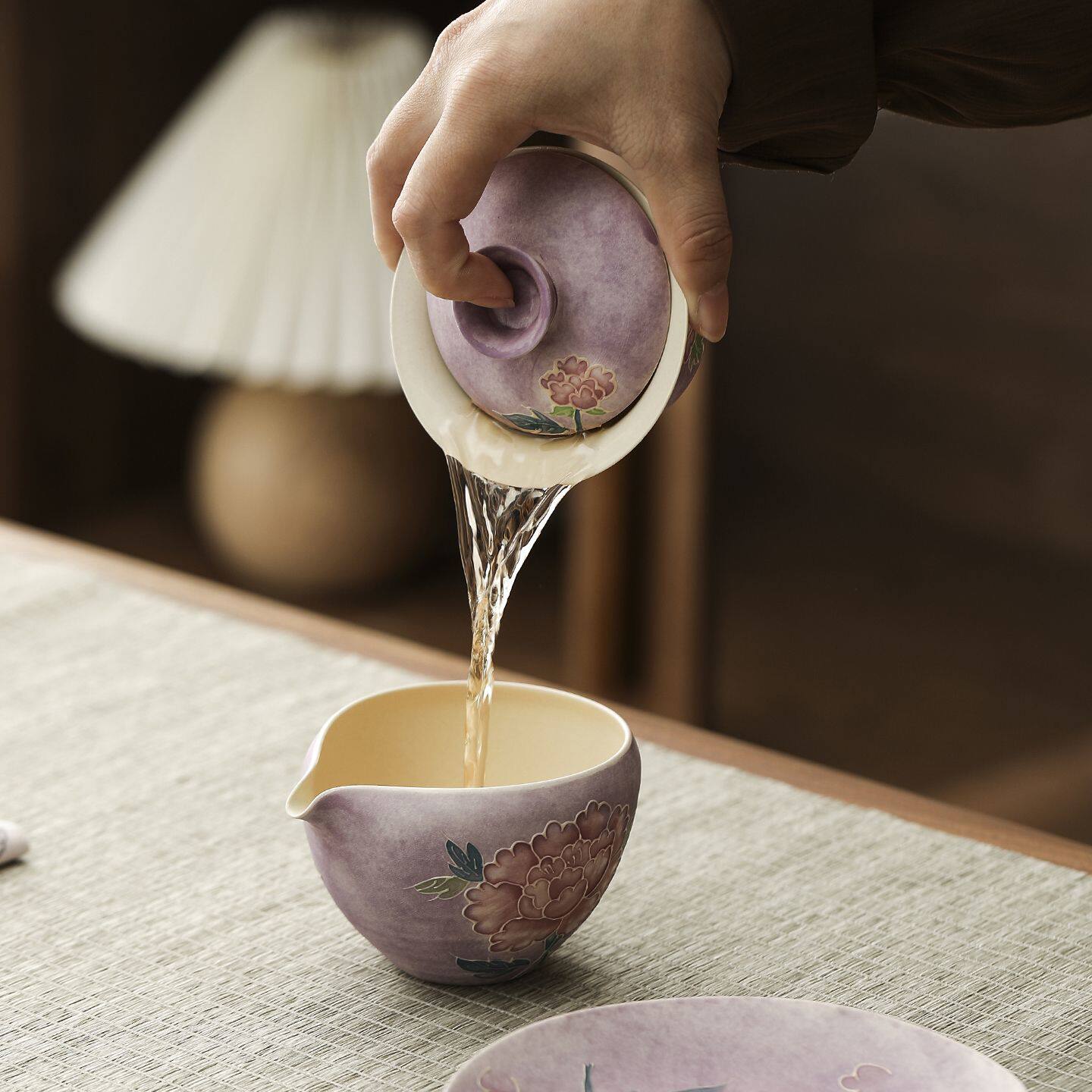 功夫茶具牡丹花茶碗泡三才盖碗泡茶手绘女士烫手家用不器高颜值
