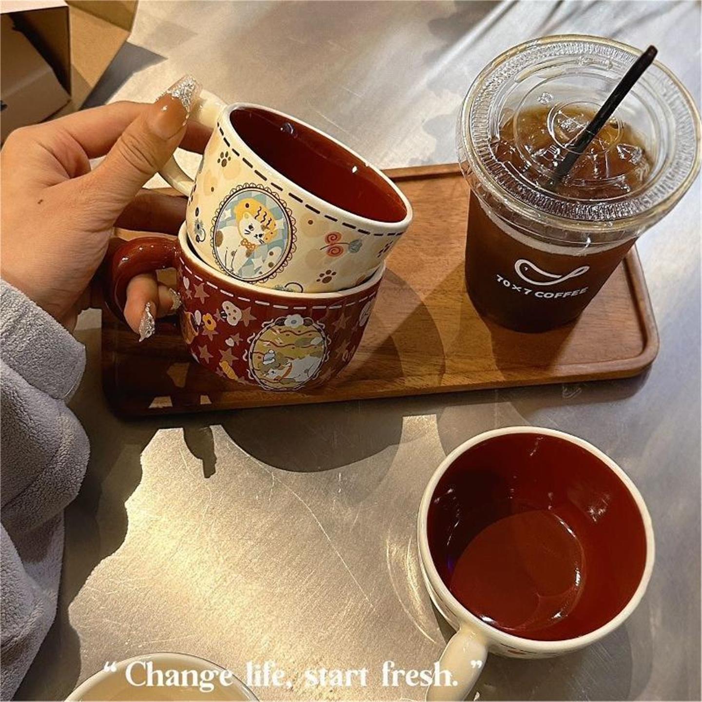 可爱陶瓷杯花小猫咖啡送礼