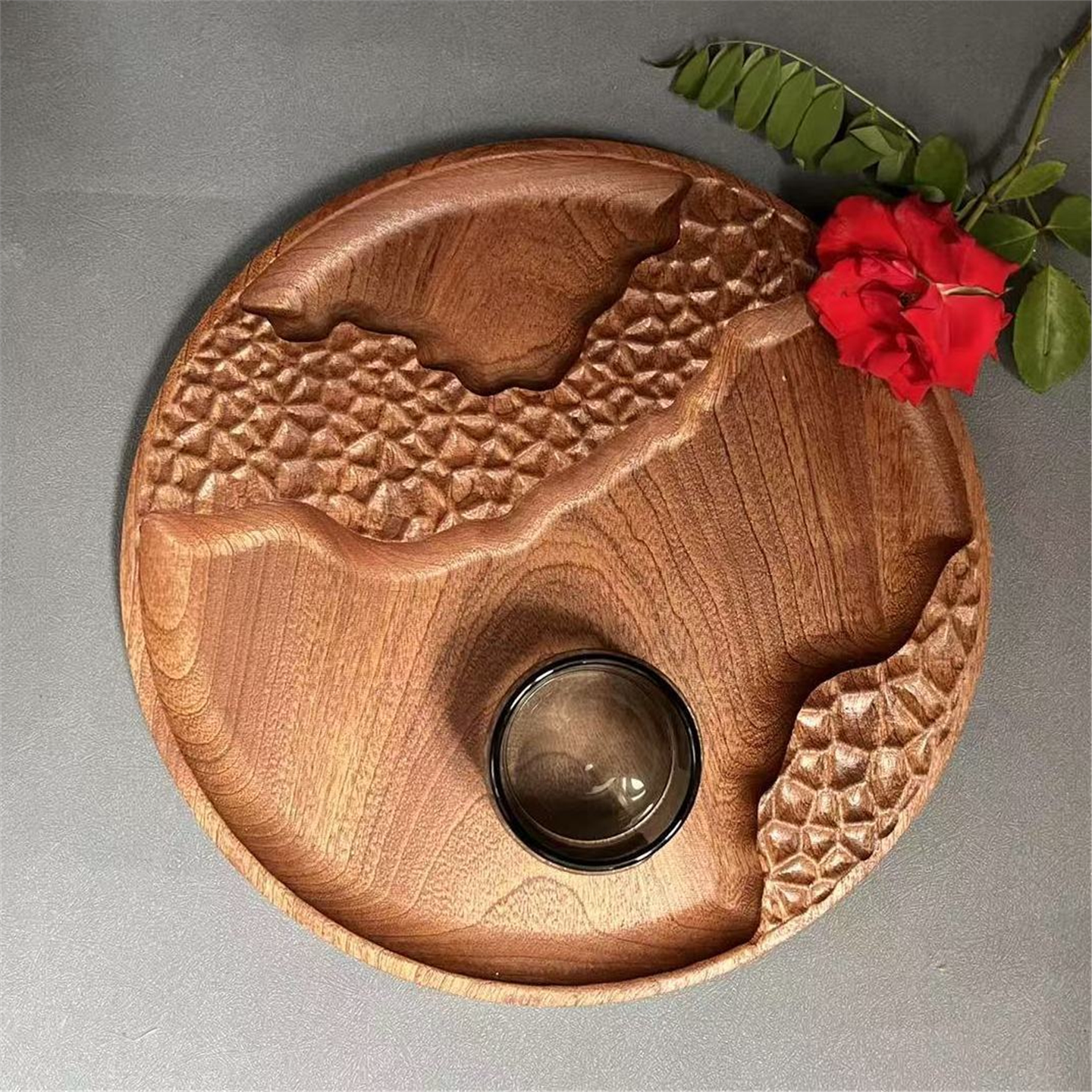 中式茶盘实木托家用乌檀水