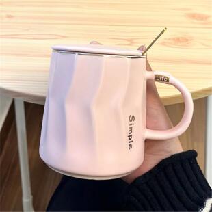 陶瓷杯马克杯可ins北欧加热带盖勺咖啡杯男女恒温设计杯子小众感
