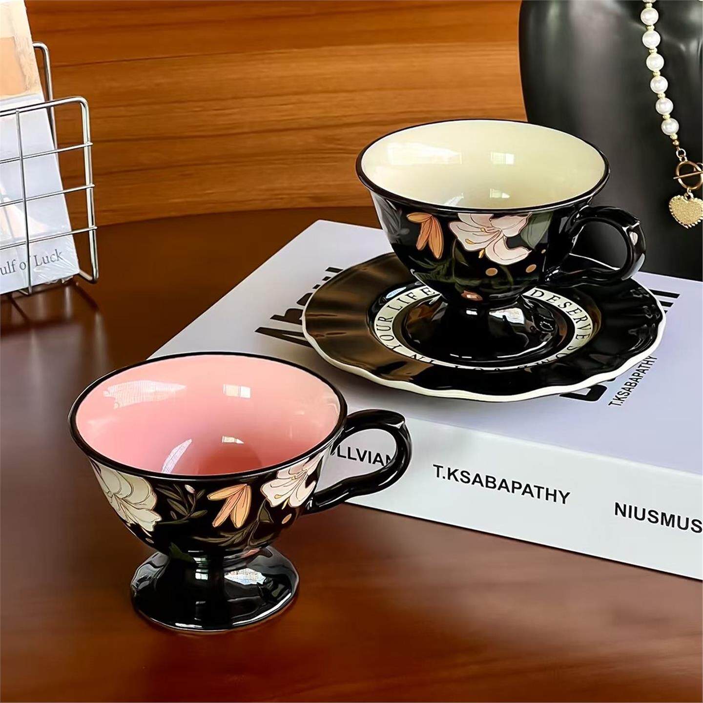 轻奢法式马克新婚套装咖啡杯杯子高档高脚复古碟礼物结婚新款精致