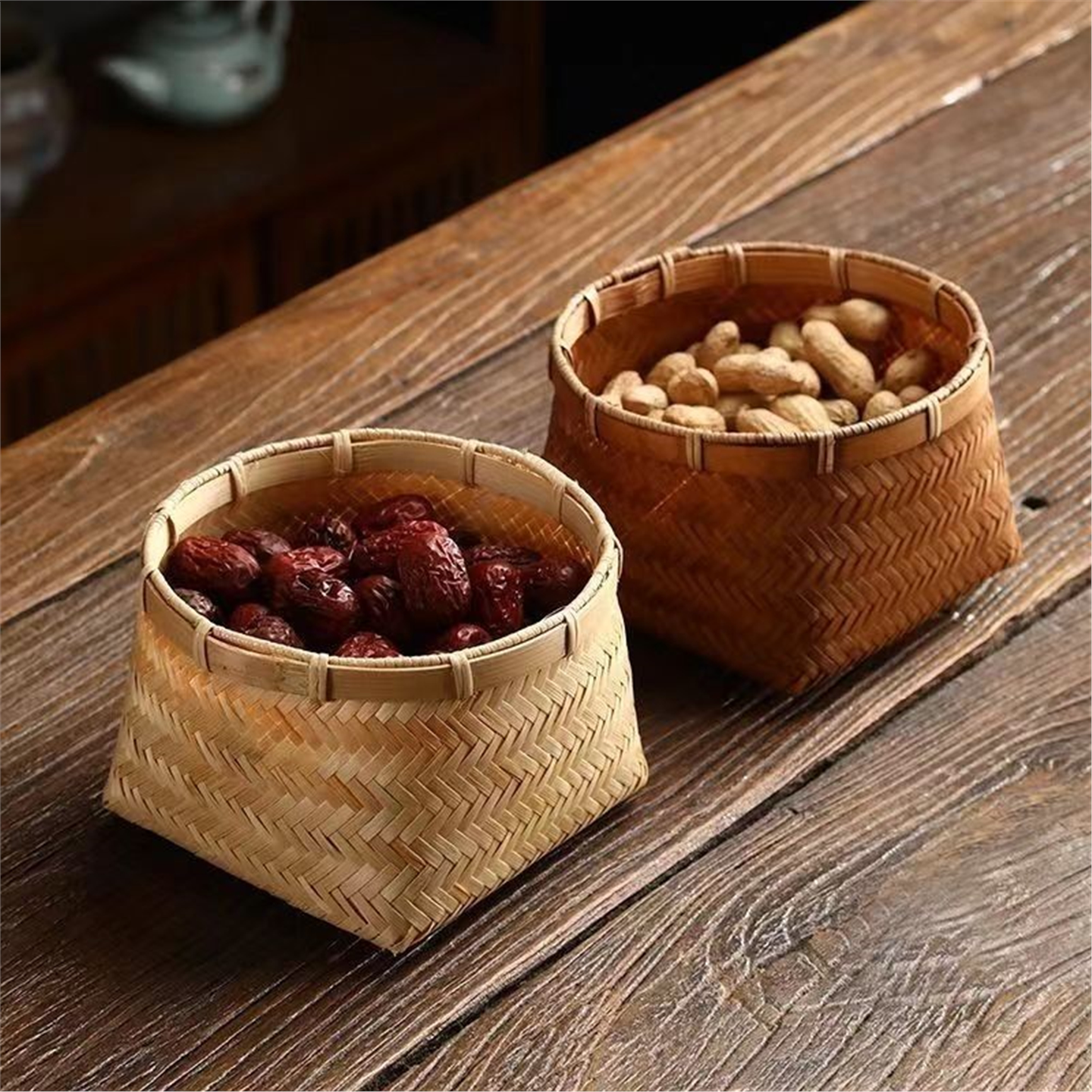 家用手工竹编篮子厨房收纳