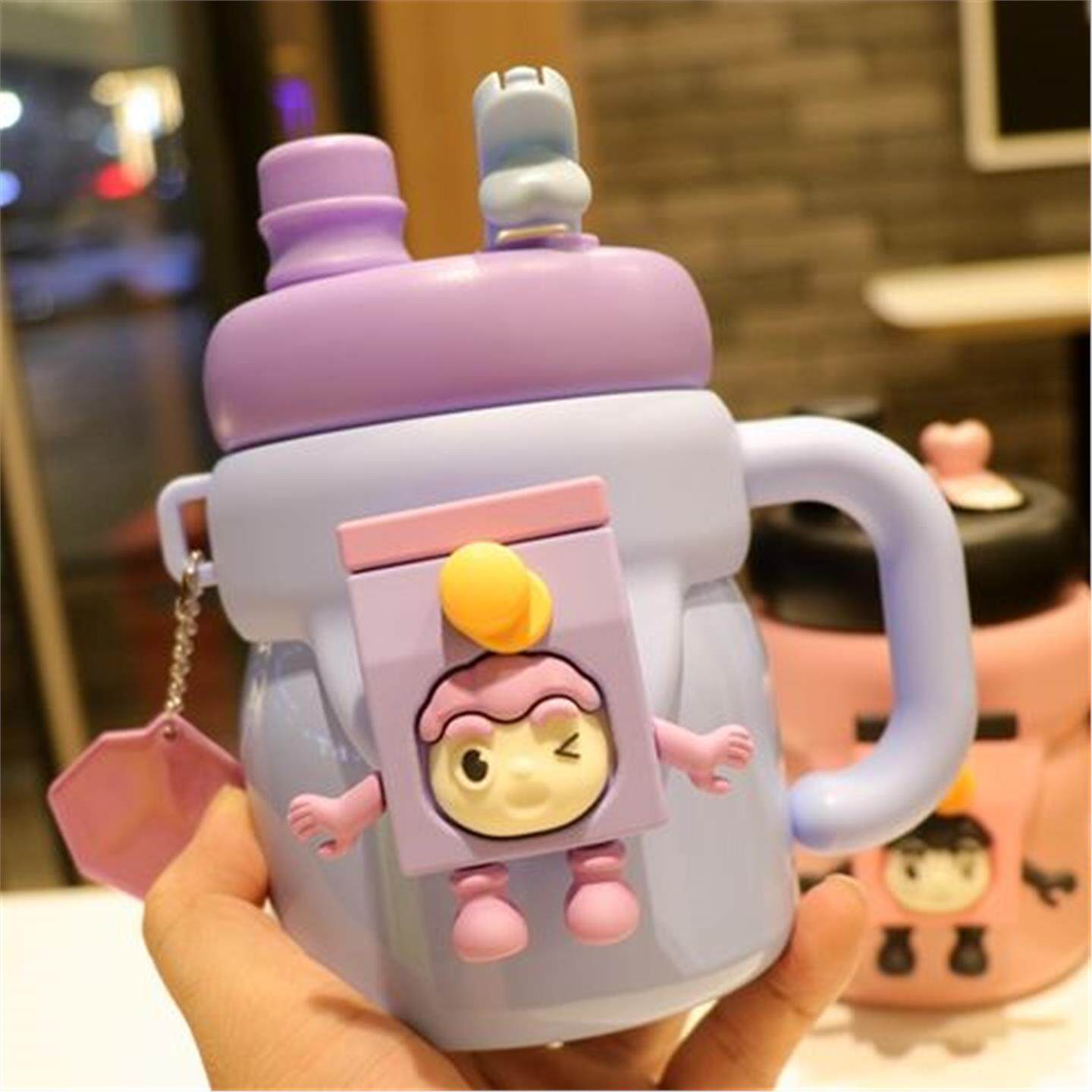 带水杯ins吸管女生小众把手新款可爱简约便携保温杯高颜值办公室